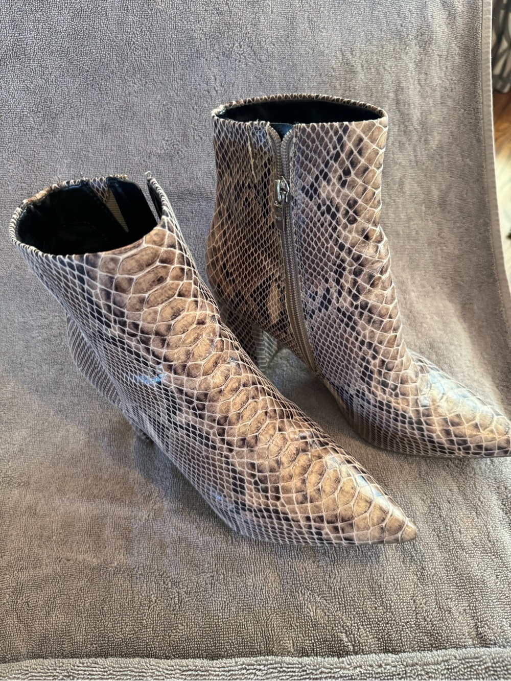 Marc Fisher Snake-Print Pointed Ankle Boots - Brown